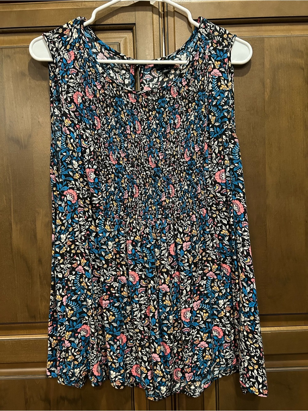 Torrid Black Floral Top with Pink and Blue Accents